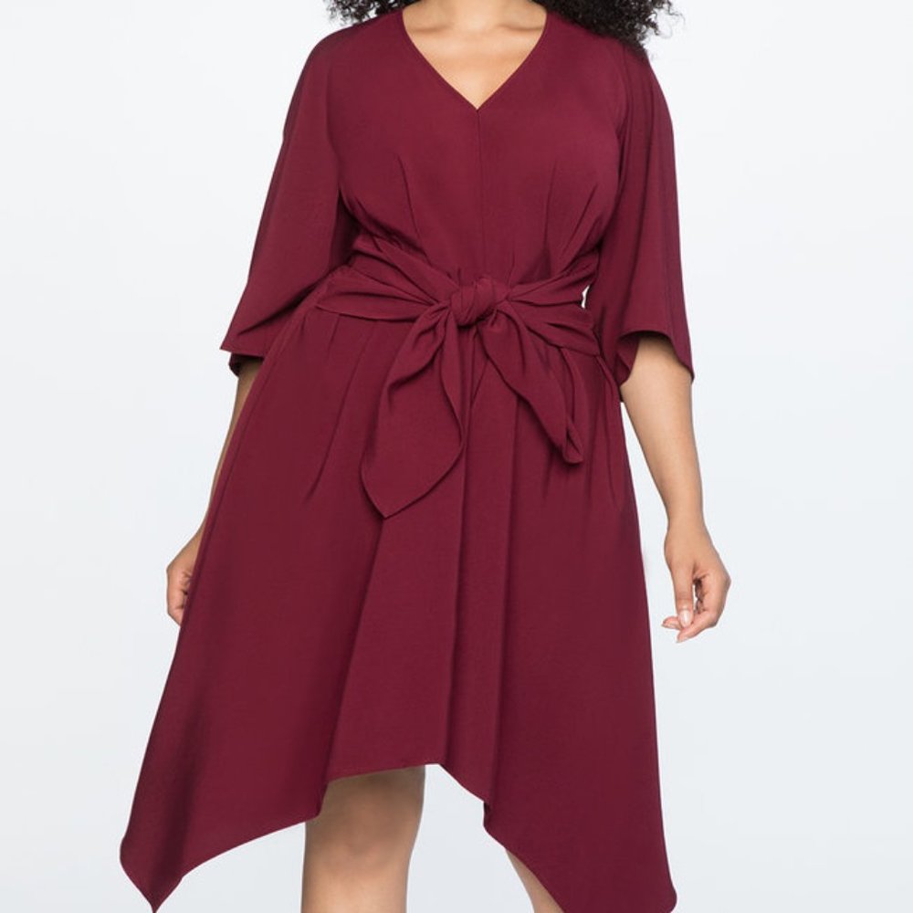 ELOQUII tie waist handkerchief hem dress 18w